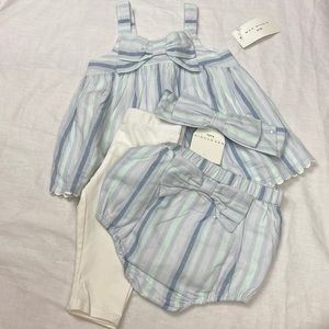 Max Studio Infant Girls 4 piece NWT! 12 mos, Striped Tunic Bloomer Leggings Bow